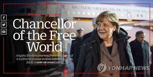 메르켈, 타임 올해의 인물로 뽑혀…”자유세계의 총리”