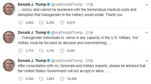 “엄청난 비용-혼란 초래” 트럼프, 트랜스젠더 군복무 전면 금지