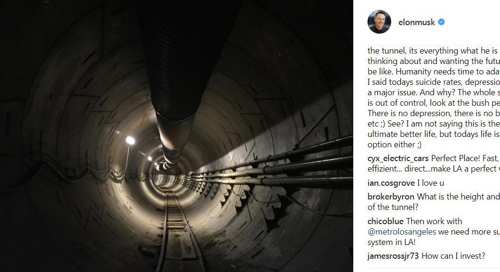 머스크, LA 초고속 터널 사진 공개… ‘시속 125마일 야심’