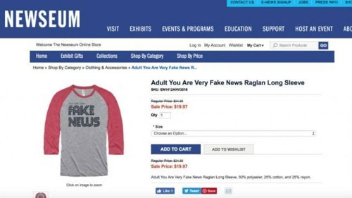 美 언론박물관 ‘뉴지엄’서 가짜뉴스 티셔츠 판매 ‘빈축’