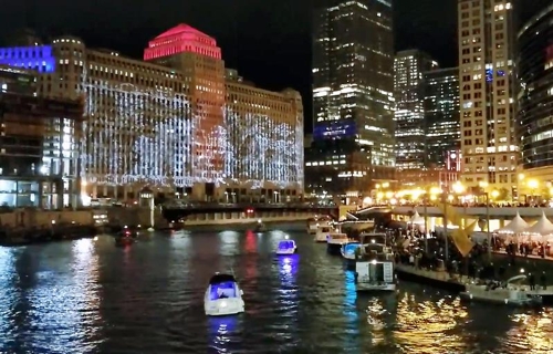 美시카고 유명 건축물 벽에 세계 최대 디지털 조명쇼 첫선