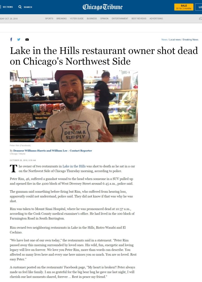 40대 한인 식당주 피격 사망