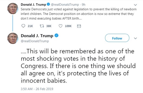 상원, 낙태생존아 보호법 부결…트럼프 “가장 충격적 표결”