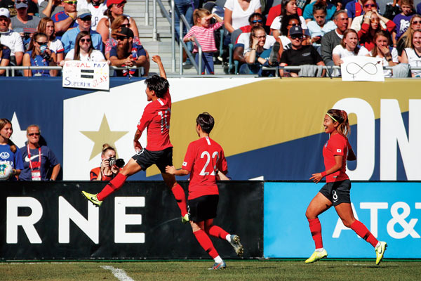 한국 여자축구, 최강 미국과 1-1