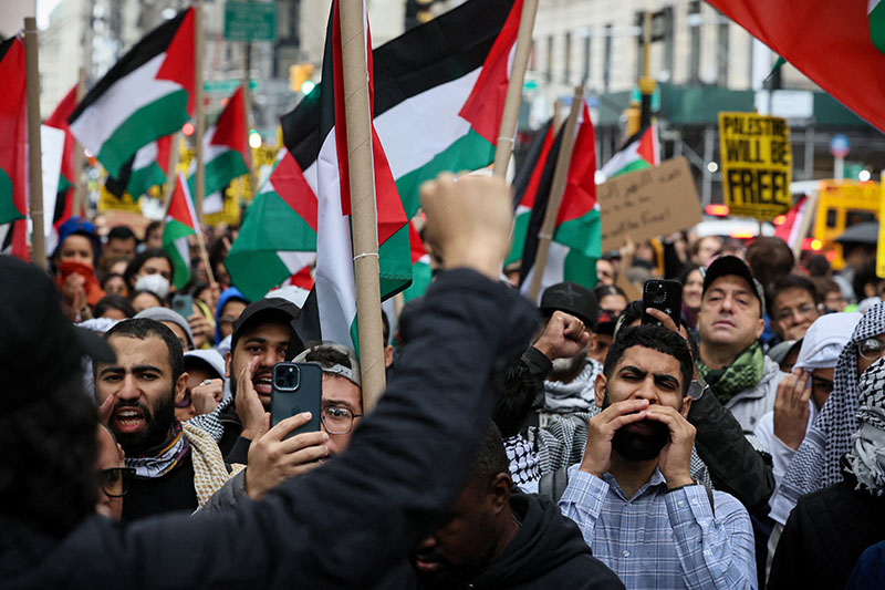 뉴욕 아랍계 거주지역서 대규모 팔레스타인 지지 시위