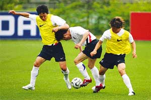 한국축구대표팀 첫 연습경기 실전방불