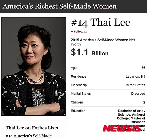 美포브스 한인여성억만장자 타이 리 조명…재산 11억달러